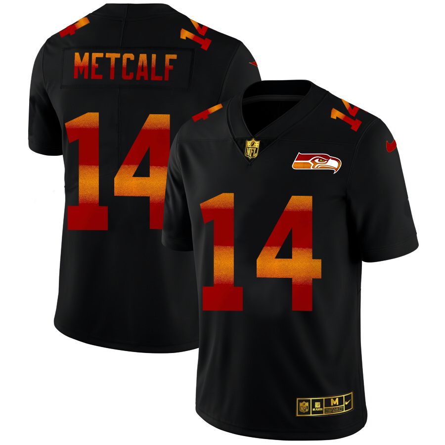 Seattle Seahawks #14 DK Metcalf Men's Black Nike Red Orange Stripe