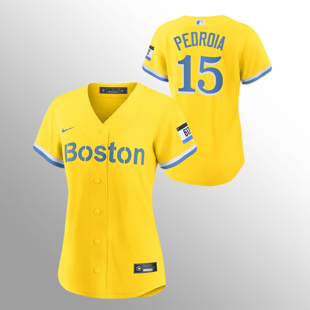 Boston Red Sox Dustin Pedroia Gold Nike 2021 City Connect Jersey